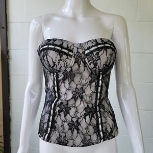Vintage Y2K Charlotte Russe Corset Top Black White Womens M Goth Coquette Emo